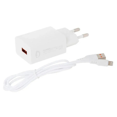 Зарядний пристрій Denmen 1xUSB 2.4A + cable USB to Lightning white (DC01L-WH)