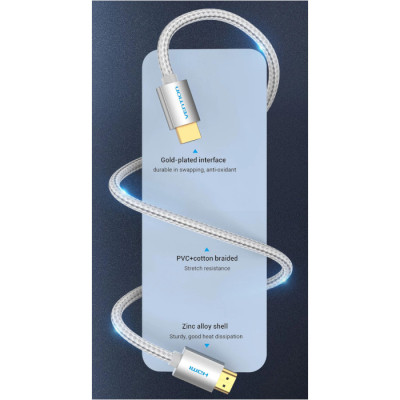 Кабель мультимедійний HDMI to HDMI 10.0m V2.0 4K 60Hz Silver Metal Type Vention (AABIL)