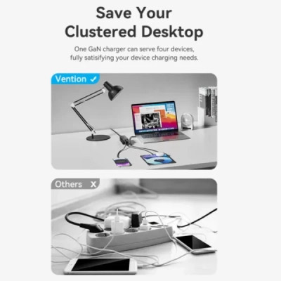 Зарядний пристрій Vention 4xUSB 100W (2xUSB-C+2xUSB-A) PD3.0/QC 3.0/GaN Black (FBSBG-EU)