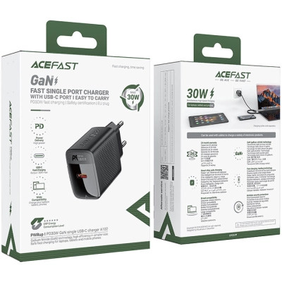 Зарядний пристрій Acefast A102 USB-C PD30W GaN Black (6974316283287)