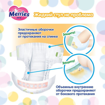 Підгузки Merries для новонароджених Merries NB 0-5 кг 90 шт (4901301230782)