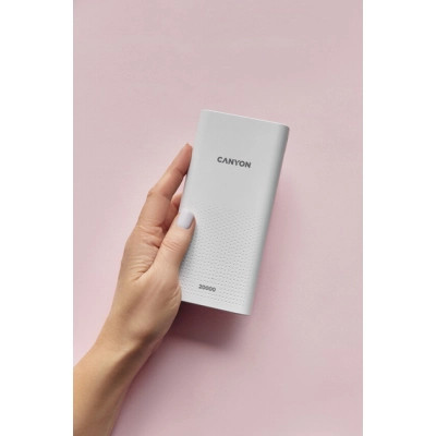 Батарея універсальна Canyon 20000mAh, Input 5V/2A, Output 5V/2.1A(Max), White (CNE-CPB2001W)