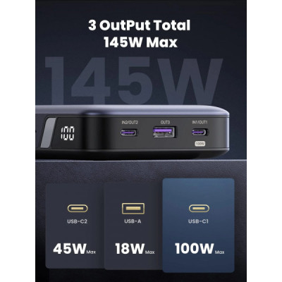 Батарея універсальна Ugreen 25000mAh 145W PD/3.0, QC/3.0, наскр. живл. 65Вт (PB205) (90597A)