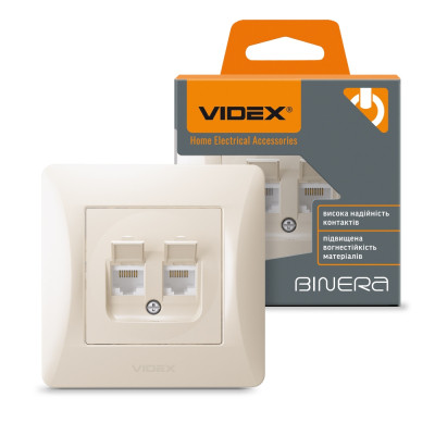 Комп&#039;ютерна розетка Videx BINERA CAT6 + CAT6 подвійна кремова (VF-BNSK2PC6-CR)