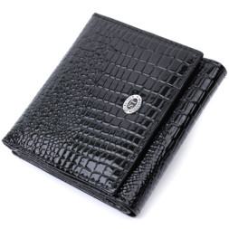 Гаманець ST Leather З натуральної лакованої шкіри Чорний (22688)