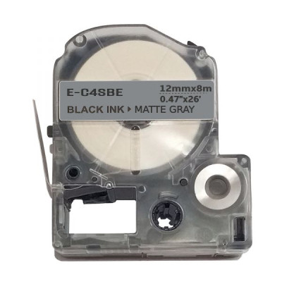 Стрічка для принтера етикеток UKRMARK E-C4SBE, 12мм х 8м, black on matte silver, совместимая с LC4SBE (900510)