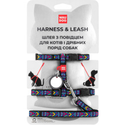 Шлея для котів WAUDOG Nylon з QR-паспортом &quot;Інді&quot; з повідцем XS (5488)