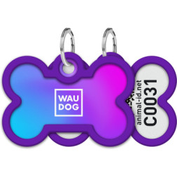 Адресник для тварин WAUDOG Smart ID з QR паспортом &quot;Градієнт фіолетовий&quot;, кістка 40х28 мм (231-4034)