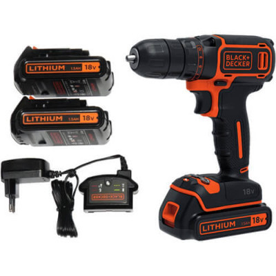 Шуруповерт Black&amp;Decker 18 В, 1.5Ah, 40 Нм, 360-1400 об/хв, кейс (BDCDD186KB)