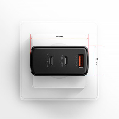 Зарядний пристрій AXAGON 1xUSB + 2xUSB-C 100W QC4+ PD3.0 PPS black (ACU-DPQ100)