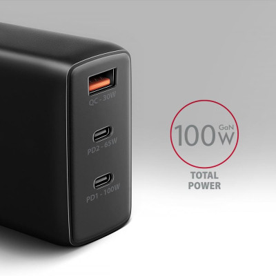 Зарядний пристрій AXAGON 1xUSB + 2xUSB-C 100W QC4+ PD3.0 PPS black (ACU-DPQ100)