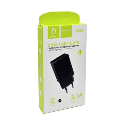 Зарядний пристрій Denmen 2xUSB 2.1A black (DC02-BK)