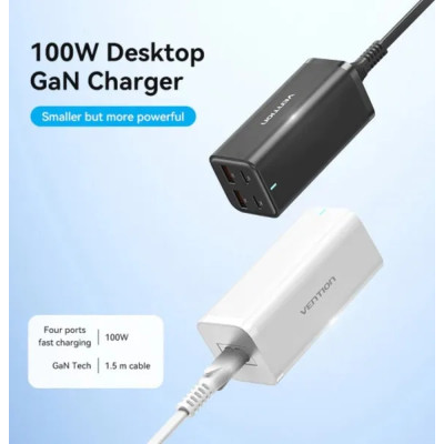 Зарядний пристрій Vention 4xUSB 100W (2xUSB-C+2xUSB-A) PD3.0/QC 3.0/GaN White (FBSWG-EU)