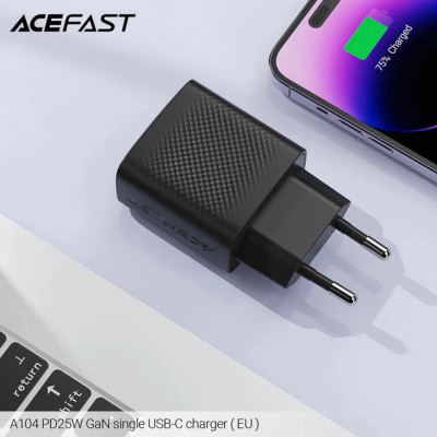 Зарядний пристрій Acefast A104 USB-C PD25W GaN Black (6974316283355)