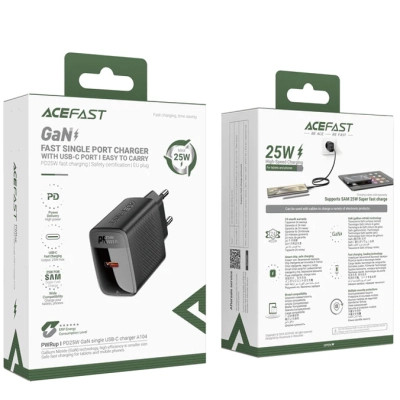 Зарядний пристрій Acefast A104 USB-C PD25W GaN Black (6974316283355)