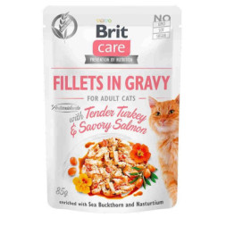 Вологий корм для кішок Brit Care Cat pouch 85 г (ніжна індичка та пікантний лосось у соусі) (8595602540501)