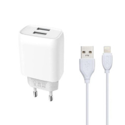 Зарядний пристрій XO L57 2.4A/2USB + lightning (XO-L57-LGHT)