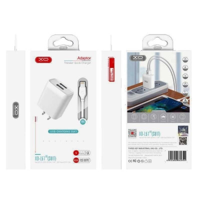 Зарядний пристрій XO L57 2.4A/2USB + lightning (XO-L57-LGHT)