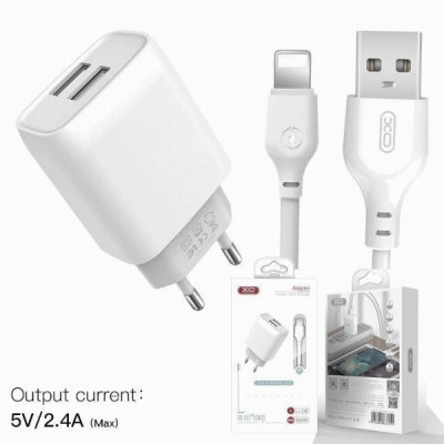 Зарядний пристрій XO L57 2.4A/2USB + lightning (XO-L57-LGHT)