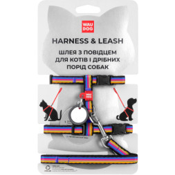 Шлея для котів WAUDOG Nylon з QR-паспортом &quot;Лінія 1&quot; з повідцем XS (5484)