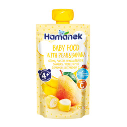 Дитяче пюре Hamanek Pouch груша і банан, 120 г (8595139780432)