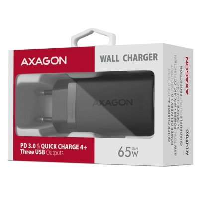 Зарядний пристрій AXAGON 1xUSB + 2xUSB-C 65W QC4+ PD3.0 PPS black (ACU-DPQ65)