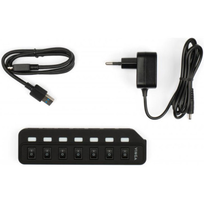 Концентратор Vinga USB3.0 to 7*USB3.0 1m cable with Switch and Power Adapter (VHA3A7B)