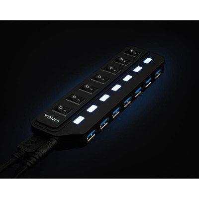 Концентратор Vinga USB3.0 to 7*USB3.0 1m cable with Switch and Power Adapter (VHA3A7B)