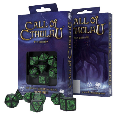 Набір кубиків для настільних ігор Q-Workshop Call of Cthulhu 7th Edition Black green Dice Set (7 шт) (SCTR21)