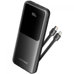 Батарея універсальна Vention 10000mAh 22.5W 3A PD, Built-in USB-C+Lightning Cables, Black (FHOB0)