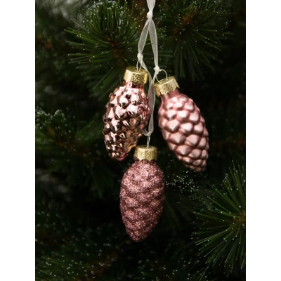 Ялинкова іграшка House Of Seasons Скляна 3 шишки H&amp;S 6 х 3 см Рожева (8720362102670)