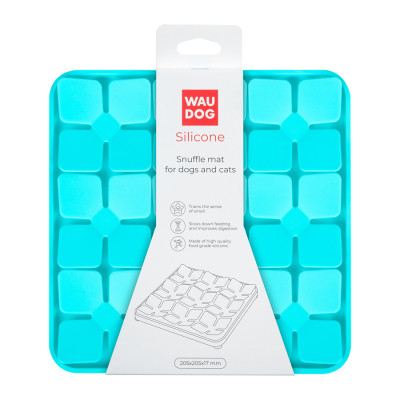 Універсальний посуд для тварин WAUDOG Silicone Килимок для пошуку корму 20х20х1.7 см блакитний (23512)