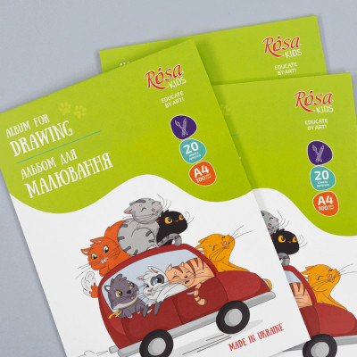 Альбом для малювання Rosa Kids склейка Cats in the Car А4 20 аркушів (4823098543015)