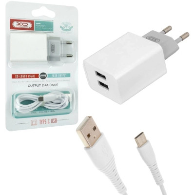 Зарядний пристрій XO L65 адаптер 2USB / 2.4А + Type-C white (XO-L65-TC)