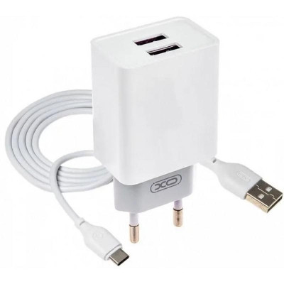 Зарядний пристрій XO L65 адаптер 2USB / 2.4А + Type-C white (XO-L65-TC)