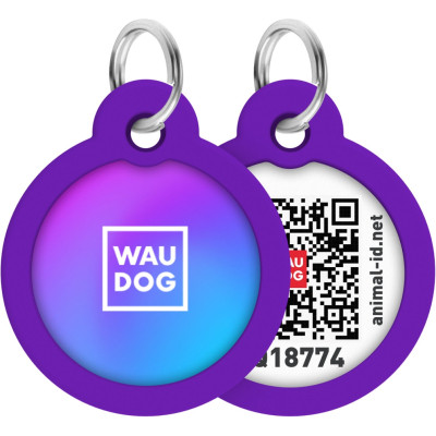 Адресник для тварин WAUDOG Smart ID з QR паспортом &quot;Градієнт фіолетовий&quot;, коло 30 мм (230-4034)