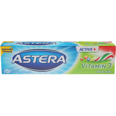 Зубна паста Astera Active+ Vitamin 3 Fresh Mint з вітамінами 100 мл (3800013510988)
