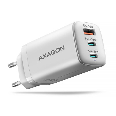 Зарядний пристрій AXAGON 1xUSB + 2xUSB-C 65W QC4+ PD3.0 PPS white (ACU-DPQ65W)