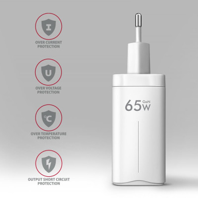Зарядний пристрій AXAGON 1xUSB + 2xUSB-C 65W QC4+ PD3.0 PPS white (ACU-DPQ65W)