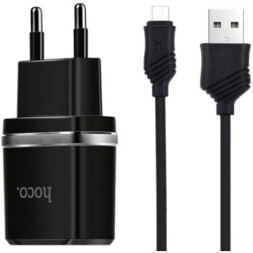 Зарядний пристрій HOCO C12 Smart dual USB (Micro cable)charger set Black (6957531064114)