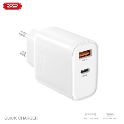 Зарядний пристрій XO 1xUSB-C PD30W + 1xUSB QC3.0 (XO-QC16)