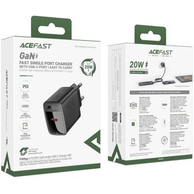 Зарядний пристрій Acefast A82 USB-C PD20W GaN Black (6974316283232)