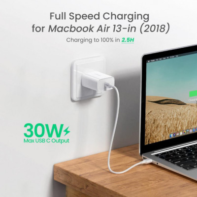 Зарядний пристрій Ugreen CD127 Type-C PD 30W Charger (White) (70161)