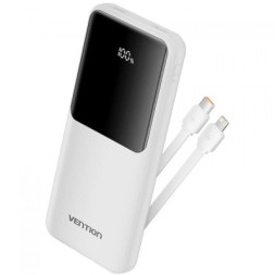 Батарея універсальна Vention 10000mAh 22.5W 3A PD, Built-in USB-C+Lightning Cables, White (FHOW0)