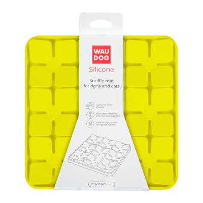 Універсальний посуд для тварин WAUDOG Silicone Килимок для пошуку корму 20х20х1.7 см жовтий (23518)