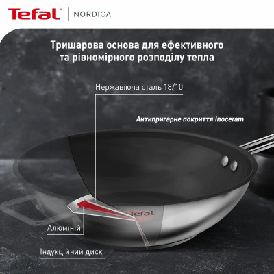 Сковорода Tefal Nordica WOK, 28см, нержавіюча сталь (H8711955)