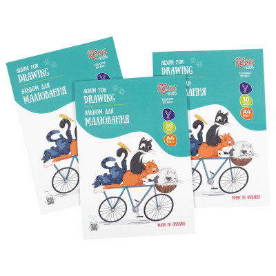 Альбом для малювання Rosa Kids склейка Cats on a Вicycle А4 30 аркушів (4823098543022)