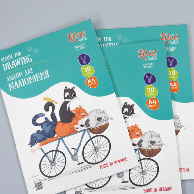 Альбом для малювання Rosa Kids склейка Cats on a Вicycle А4 30 аркушів (4823098543022)