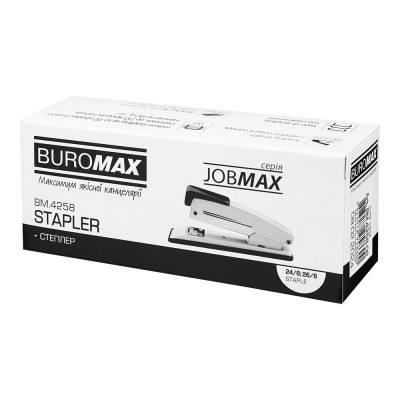 Степлер Buromax металевий, JOBMAX, 20 аркушів, (скоби №24; 26), 112 х 44 х 34 мм, синій (BM.4258-02)
