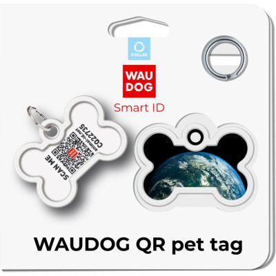Адресник для тварин WAUDOG Smart ID з QR паспортом &quot;Земля&quot;, кістка 40х28 мм (231-4029)